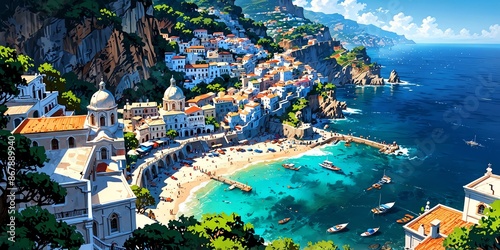 amalfi coast italy anime style stunning aesthetic and background