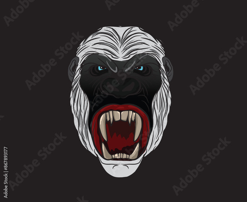 Cara de gorila irritado rugindo mostrando ilustração de dentes