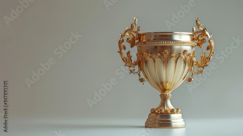 Elegant Golden Trophy with Ornate Design on Minimalistic Background