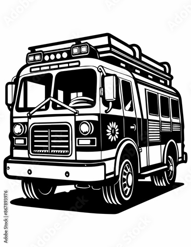 Kids Book Coloring Page Fire Engine Truck © Sazzad