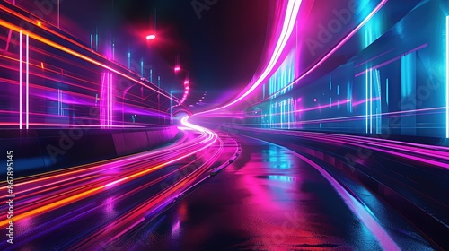 Dynamic light streaks creating a sense of movement and energy in neon colors. © buraratn
