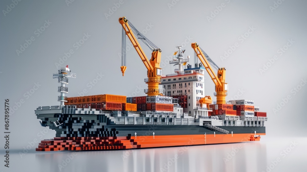 Fototapeta premium Intricate Cargo Ship with Giant Cranes and Colorful Containers