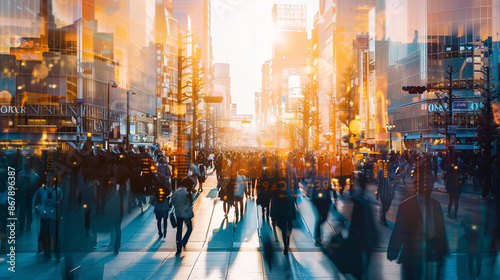 A panoramic view of a bustling city with transparent overlays of professionals, illustrating the human element behind urban activity