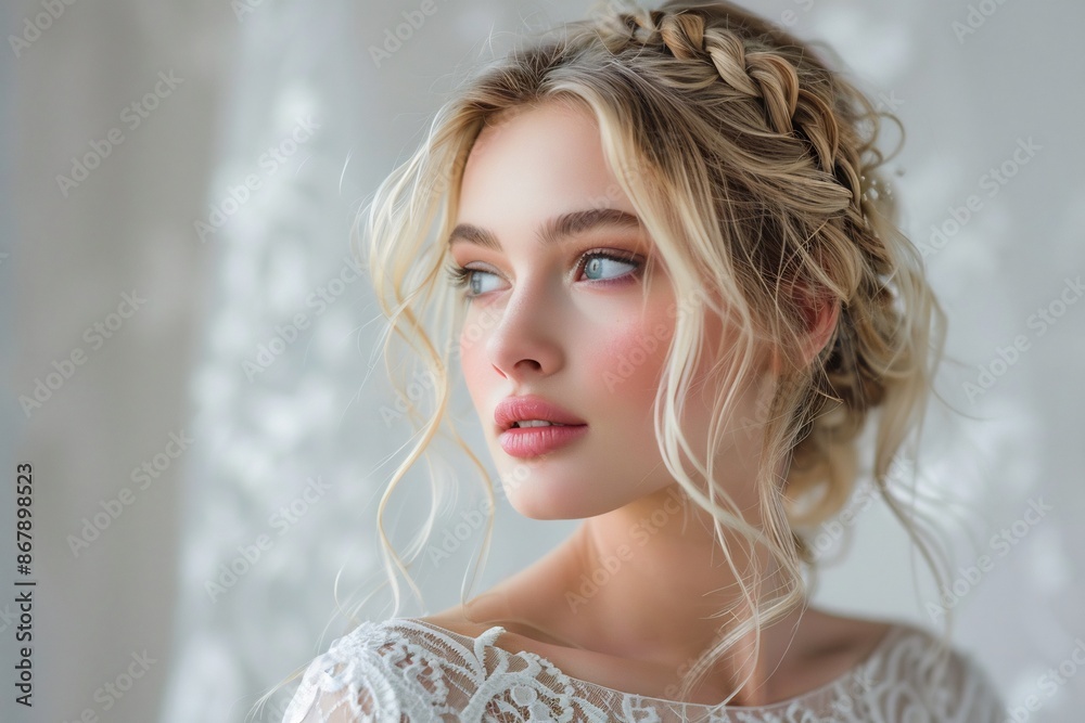 Beautiful Blonde Bride Portrait with Elegant Hair Style Beautiful Blonde Bride Portrait with Elegant Hair Style