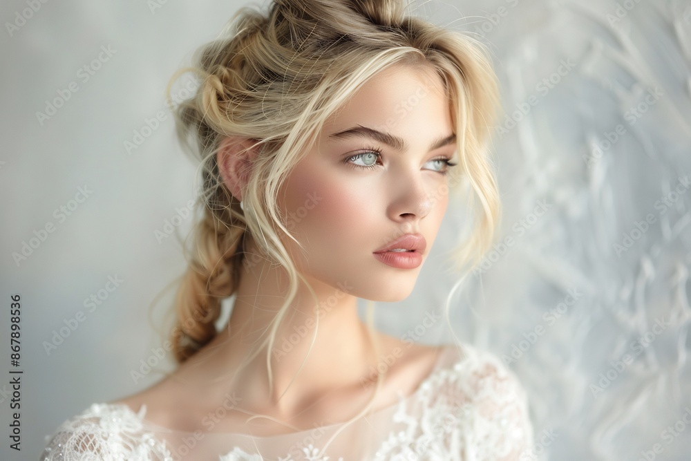 Beautiful Blonde Bride Portrait with Makeup and Hairstyle Beautiful Blonde Bride Portrait with Makeup and Hairstyle