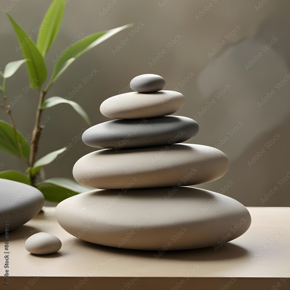 Smooth, weathered zen stones in varying sizes, shapes and hues set against a calming, nature-inspired backdrop