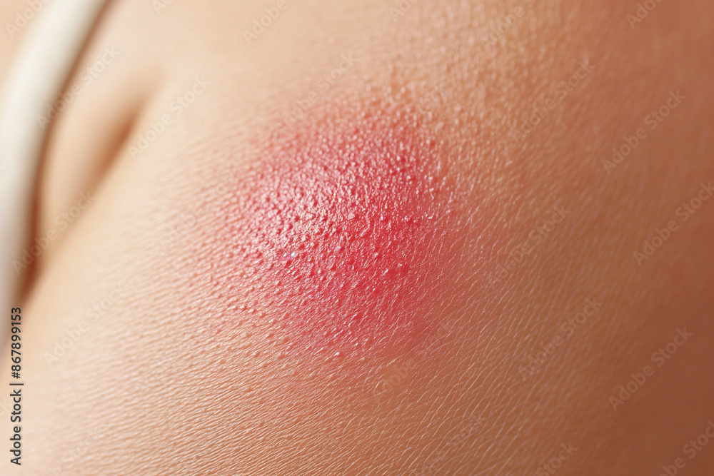 close up of red circular pinky patch on skin, itch and rawness on the body of woman with dry or shiny texture of light brown to beige color tone skin. allerie close up of red circular pinky patch on skin, itch and rawness on the body of woman with dry or shiny texture of light brown to beige color tone skin. allerie