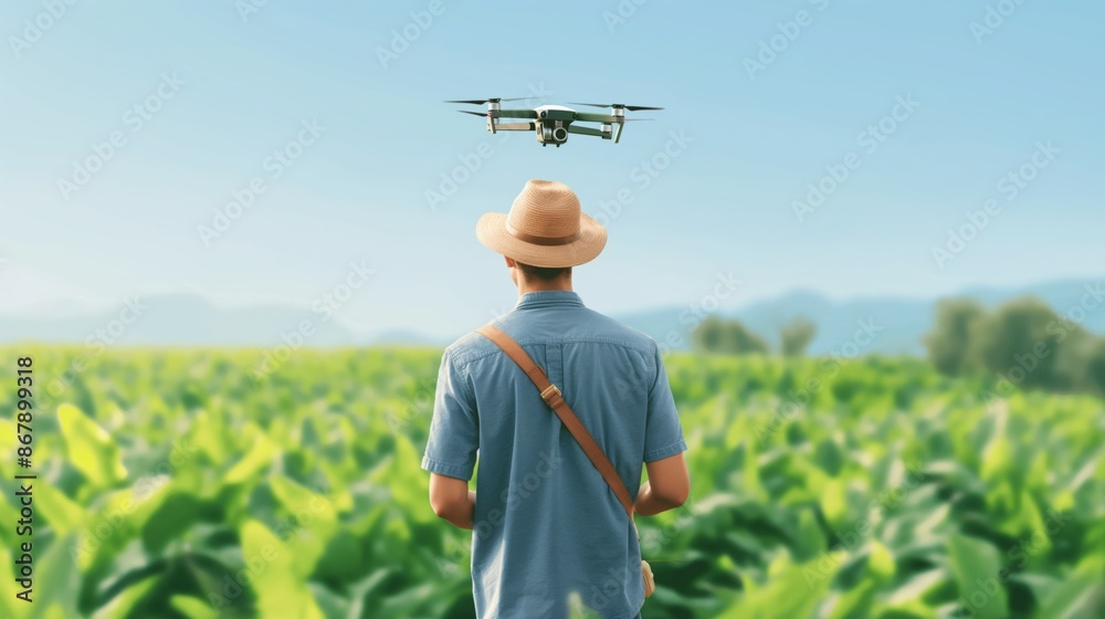 custom made wallpaper toronto digitalFarmer using drone technology in green field on sunny day.