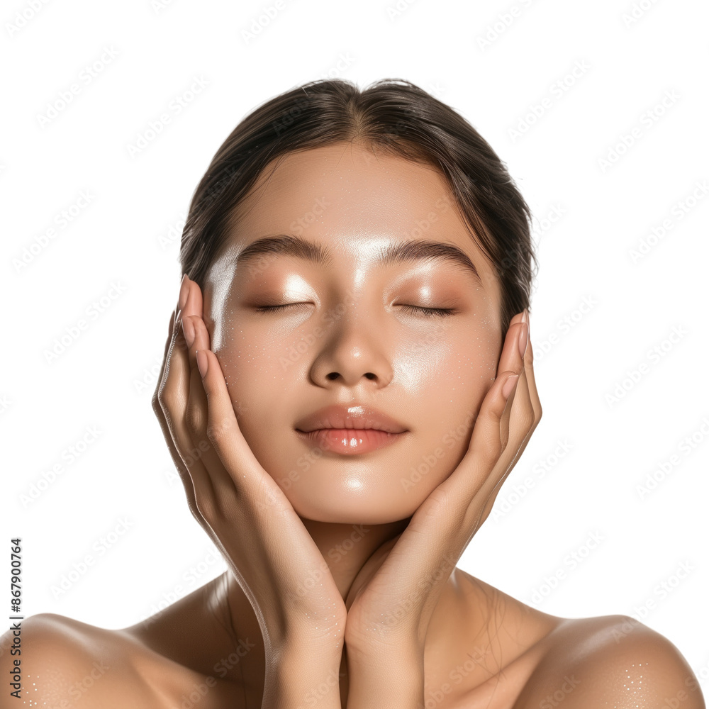 Young and beautiful skincare cosmetic beauty product promotion model