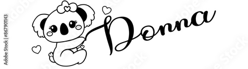 Donna - colore nero - nome scritto - Parola con Koala kawaii per siti web, baby shower, auguri, banner, cartoline-camicie, felpa, stampe, cricut, silhouette, sublimazione
