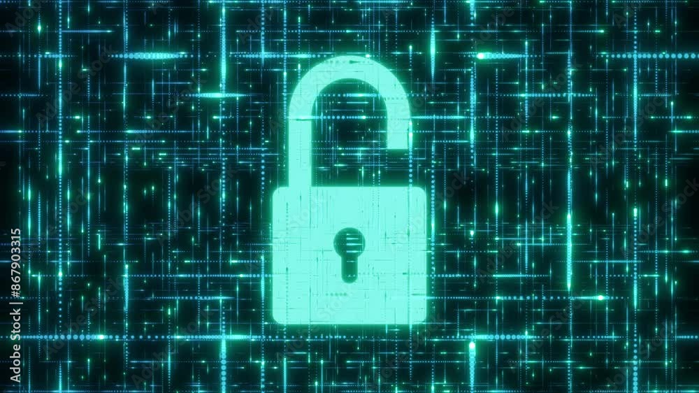 Cybersecurity concept. Animation of opening digital padlock. Access is authorized. High-tech background Cybersecurity concept. Animation of opening digital padlock. Access is authorized. High-tech background