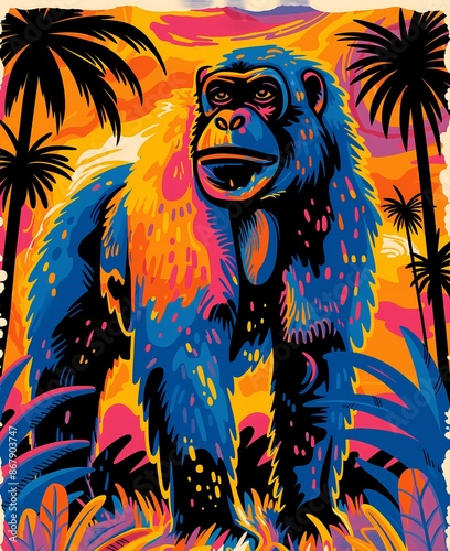 Ape graphic, monkey, gorilla,Ape t-shirt graphic, tvibrant graphic, monkey graphic, gorilla graphic, abstract graphic, colorful graphic, colorful animal graphic, abstract animal graphic photo