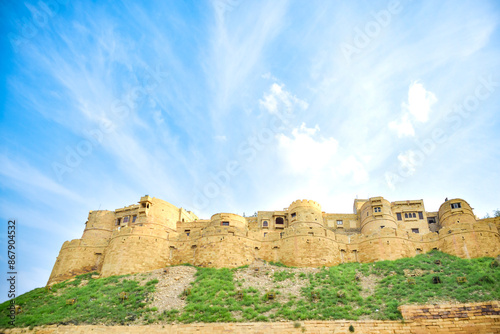 Views of Jaisalmer Fort or Sonar Quila, Arabic designs in desert yellow tones photo