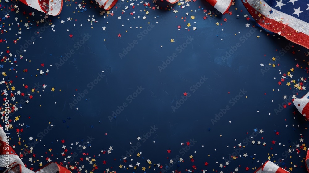 Patriotic background featuring American flags and confetti, perfect for US holidays and celebrations. Patriotic background featuring American flags and confetti, perfect for US holidays and celebrations.