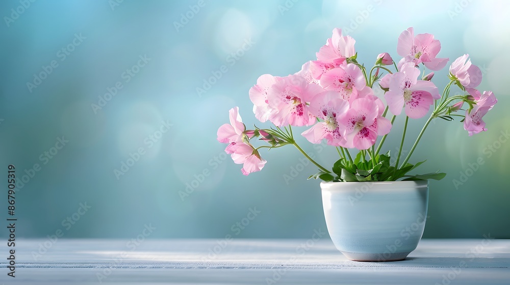 A simple arrangement of a single sweet pea in a white pot on a plain surface. List of Art Media Minimalist realistic A simple arrangement of a single sweet pea in a white pot on a plain surface. List of Art Media Minimalist realistic