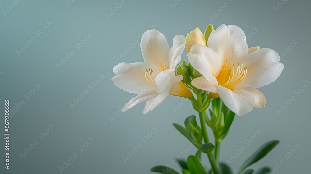 A single freesia with a minimalist design against a simple background. List of Art Media Minimalist realistic A single freesia with a minimalist design against a simple background. List of Art Media Minimalist realistic