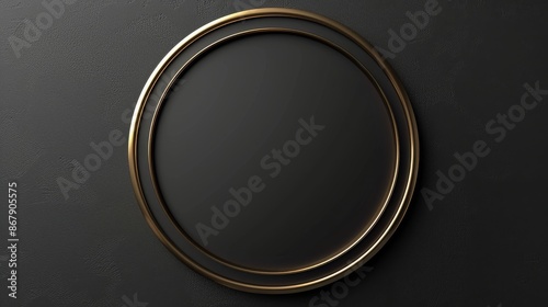 Golden Ring Circle Frame on Black Background