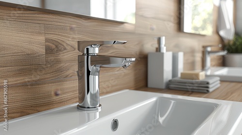 Contemporary bathroom design featuring a stylish water faucet on a light background