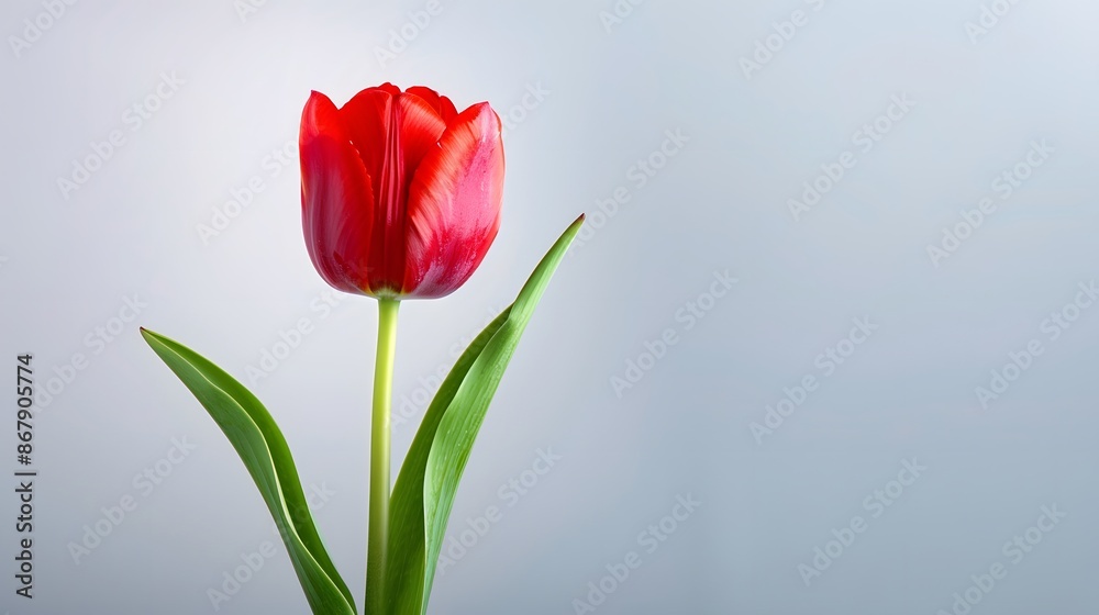 A single tulip with a minimalist design against a plain, light-colored background. List of Art Media Minimalist realistic A single tulip with a minimalist design against a plain, light-colored background. List of Art Media Minimalist realistic