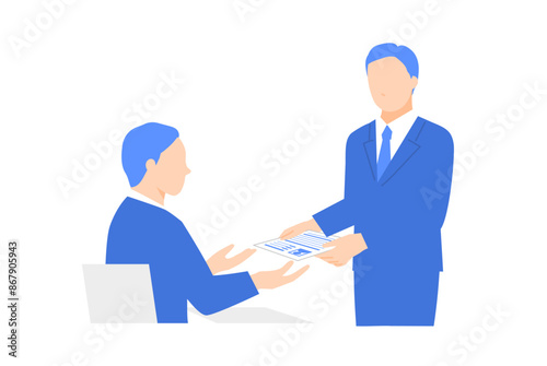 面接官に履歴書を渡す男性のイラスト