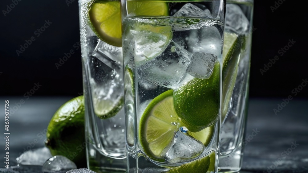 a glass of iced water with lime slices a glass of iced water with lime slices