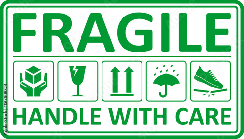 Fragile package icons set, handle with care logistics and delivery shipping labels. Fragile box. Just Print and Use, Vector