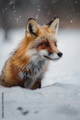 a red fox in the snow © RENDISYAHRUL