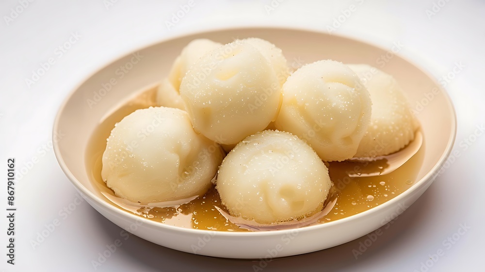Soft spongy rasgulla soaked in sweet syrup on a white background Soft spongy rasgulla soaked in sweet syrup on a white background