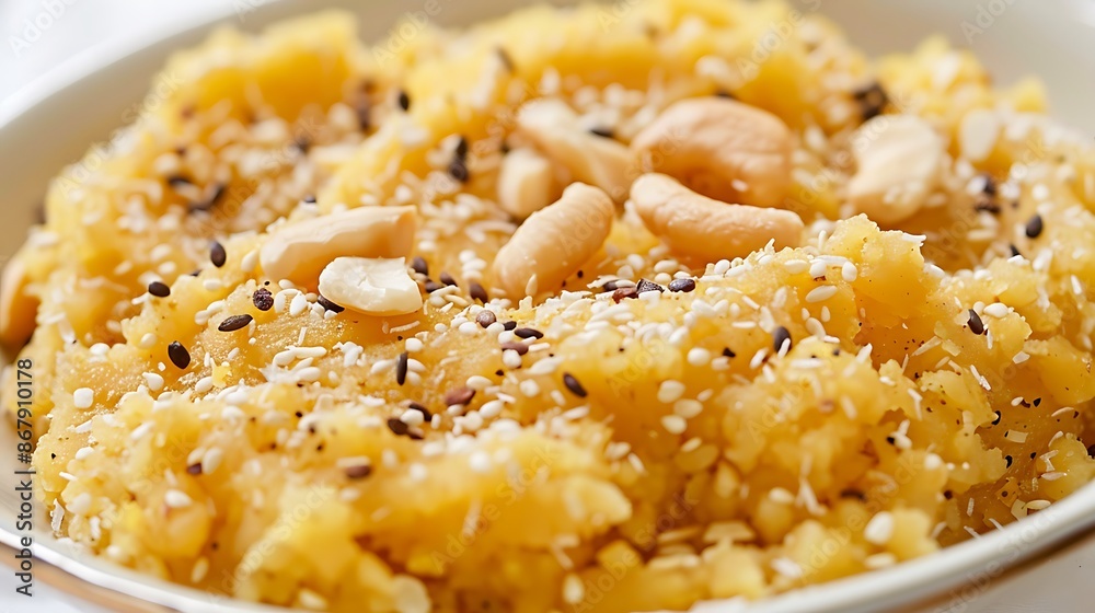 Soft fluffy sohan halwa with a rich buttery flavor on a white background