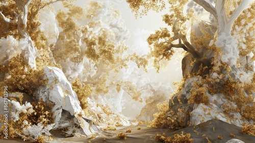 Extravagant Baroque and Rococo styled wilderness in gold and white photo