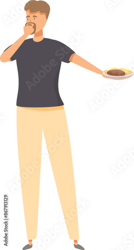 Young man is feeling sick after eating, food poisoning concept