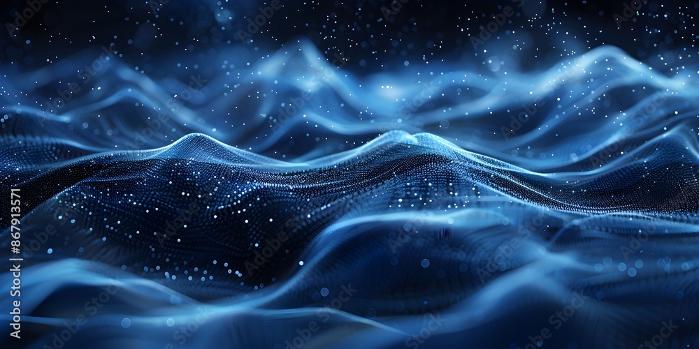 Wave 3d. Wave of particles. Abstract Blue Geometric Background. Big data visualization. Data technology abstract futuristic illustration