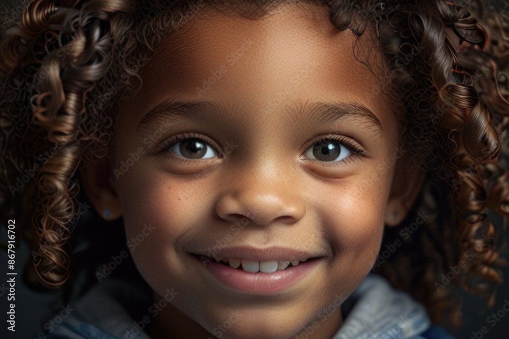 a young kid African American with curly hair smiling a young kid African American with curly hair smiling