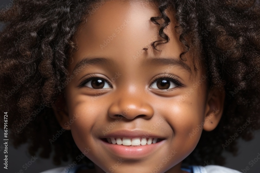 a young kid African American with curly hair smiling a young kid African American with curly hair smiling