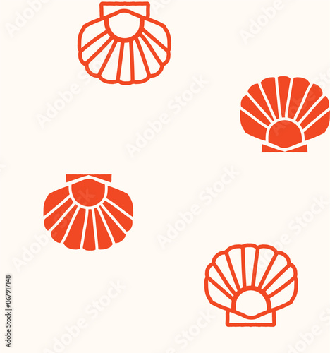 Seamless pattern featuring simple, hand-drawn seashells. Ideal for kitchen covers, fabrics, wallpapers, wrapping papers, and textiles. This design brings a touch of the seaside to any project.
