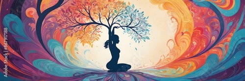 Energetic Yoga Pose on Abstract Vibrant Swirls