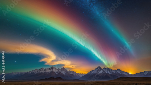 rainbow aurora over the mountains