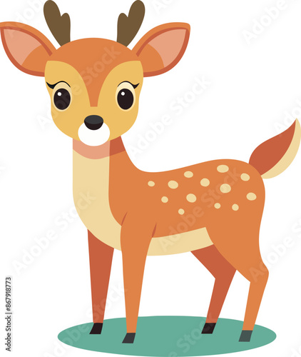 Cute cartoon deer illustration on white background, perfect for children's books and educational materials