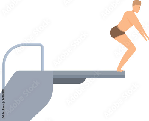 Professional swimmer on springboard getting ready to jump in swimming pool