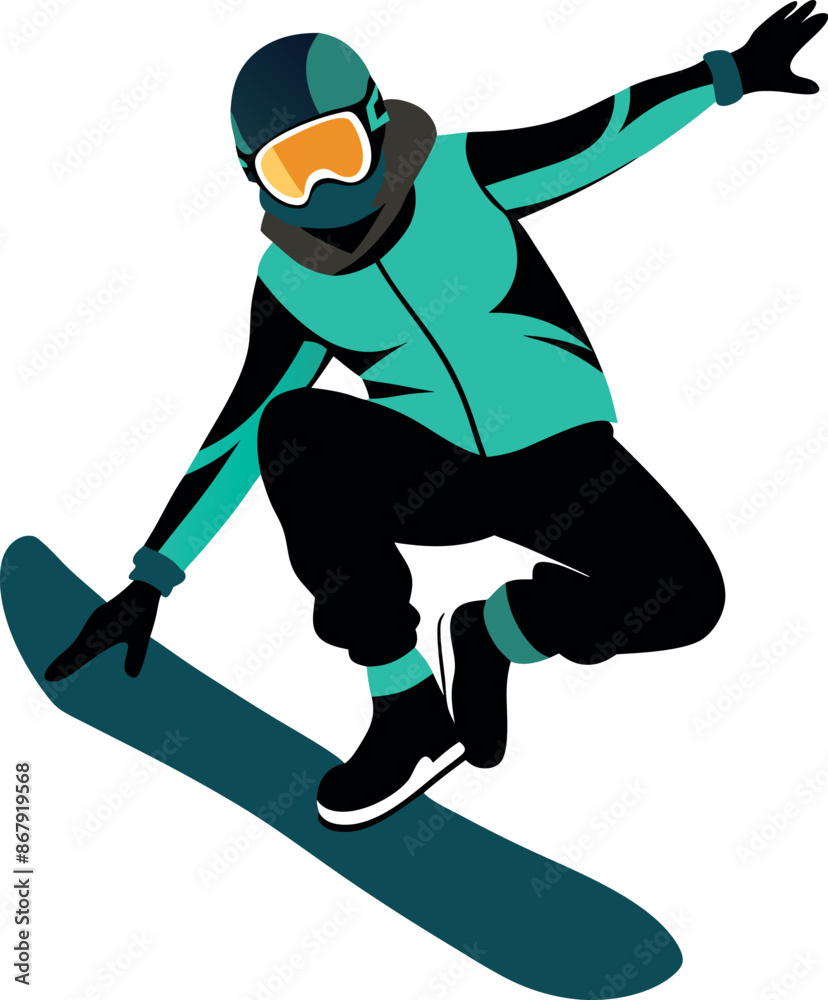 Obraz premium Illustration of a snowboarder in action performing a jump in winter sports gear