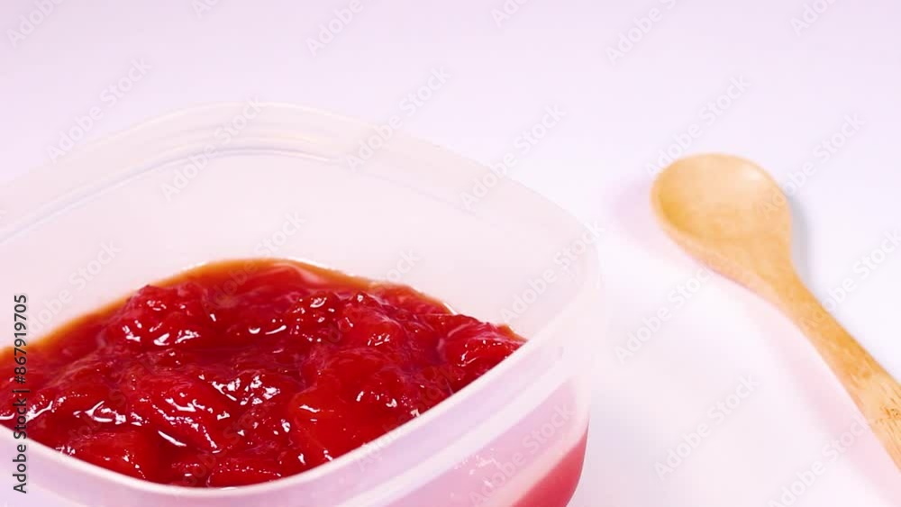 手作りのスイカジャムとスプーン　回転