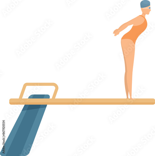Female swimmer is preparing to jump from a springboard