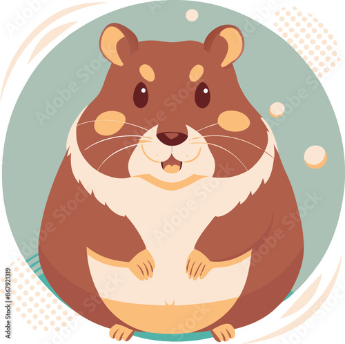 Cute cartoon hamster illustration featuring a happy, smiling rodent character with a chubby body