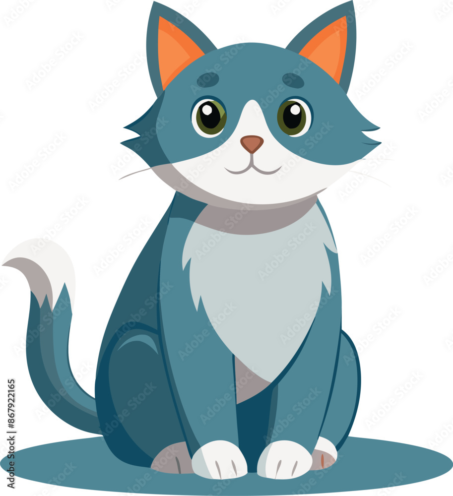 Cute cartoon cat illustration in blue and white colors with green eyes on white background Cute cartoon cat illustration in blue and white colors with green eyes on white background