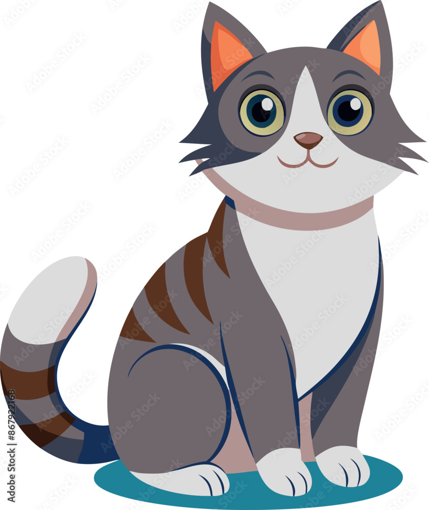 Obraz premium Cute cartoon cat sitting with a friendly expression on a white background