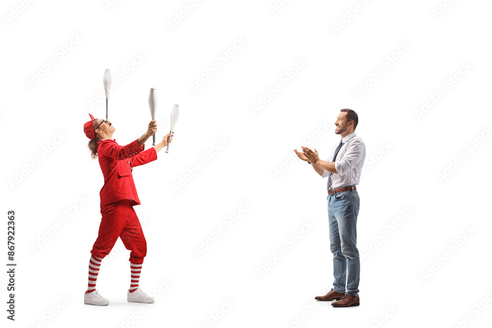 Fototapeta premium Man watching a juggler and clapping