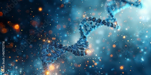 wallpaper illustration symbol of a dna genome structure with blurred particles effect background