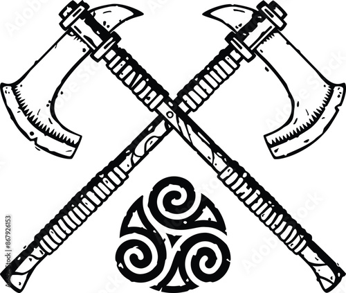 Crossed Battle Axes and Celtic Spiral Logo