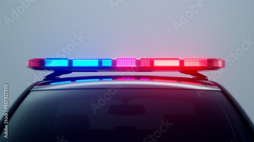 Red and blue lights flashing on a police car roof. © Pro Hi-Res