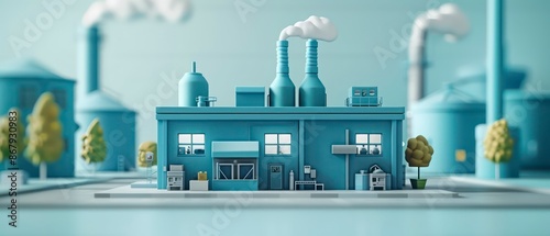 wallpaper illustration of a 3d metal factory icon with vivid colors
